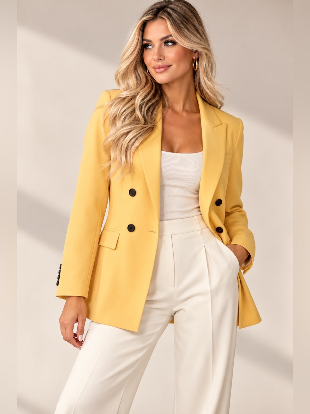 House of Harlow 1960 Women’s L Mustard Yellow Double Breasted Longline Blazer